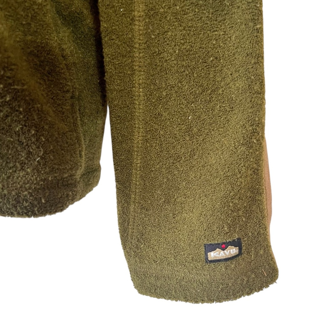 Kavu Green/Tan Men's Terry Fleece Jacket Zip Pocket Elbow Patches - Picture 4 of 10